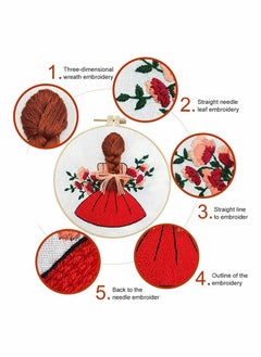 Excefore Embroidery, Embroidery Starter Kits for Adults Beginners with Stamped Pattern, Pack Include Embroidery Floss and Stamped fabric and Needles and Bamboo Hoop, Scissors  - Image 4