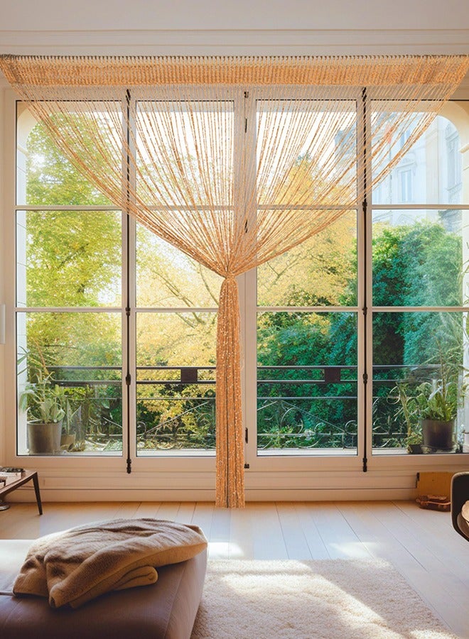 1 Pack Door String Curtain Rare Flat Silver Ribbon Thread Fringe Window Panel Room Divider Cute Strip Tassel for Wedding Coffee House Restaurant Party Parts 1X2M (Gold)  - Image 2