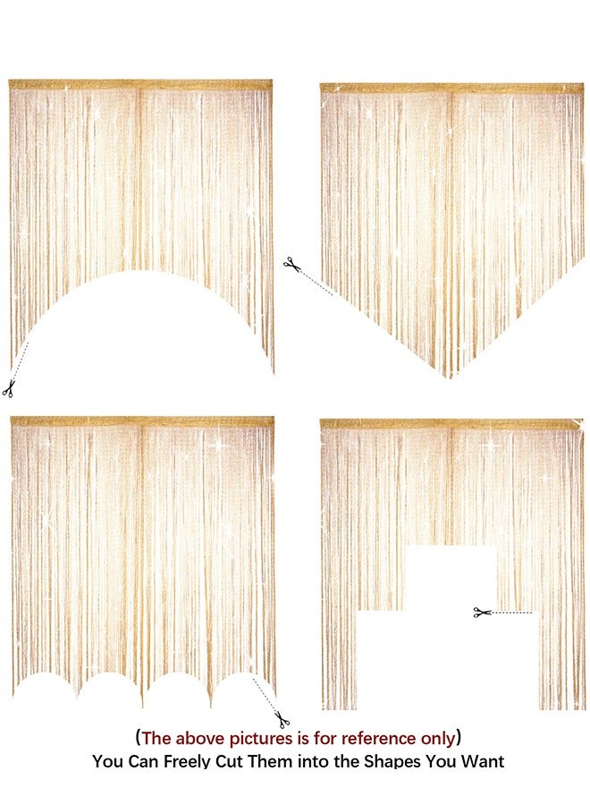 1 Pack Door String Curtain Rare Flat Silver Ribbon Thread Fringe Window Panel Room Divider Cute Strip Tassel for Wedding Coffee House Restaurant Party Parts 1X2M (Gold)  - Image 5