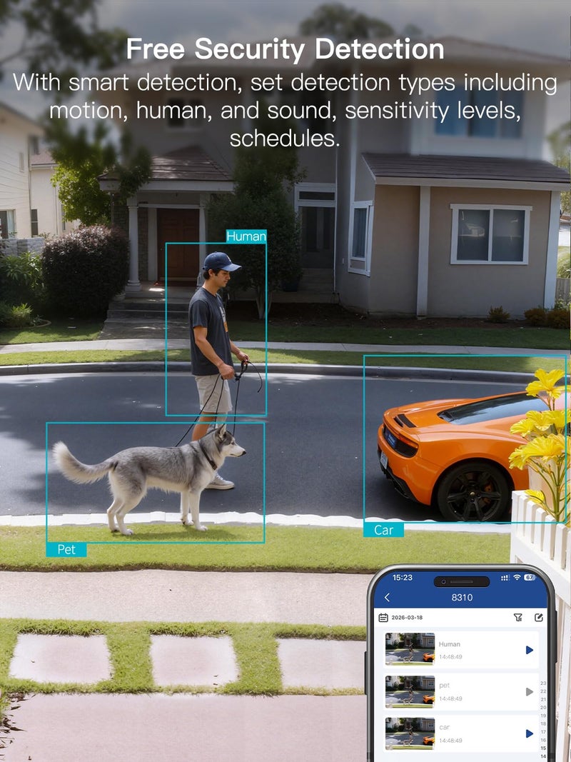 VIMTAG 2.5K Security Camera Indoor/Outdoor, Cameras for Home Security with Color Night Vision, AI Human Detection, Spotlight/Siren, Pet/Baby Monitor, IP66, 2-Way Audio,Compatible with Alexa, Wired - Image 4