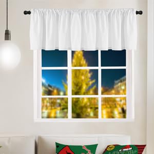 Deztibos 2 Panels Festive White Window Valances Curtain Valances - Short Curtains for Kitchen Windows/Bathroom/Laundry Decoration - 52x18 inch with Rod Pocket - Image 4