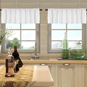 Deztibos 2 Panels Festive White Window Valances Curtain Valances - Short Curtains for Kitchen Windows/Bathroom/Laundry Decoration - 52x18 inch with Rod Pocket - Image 3