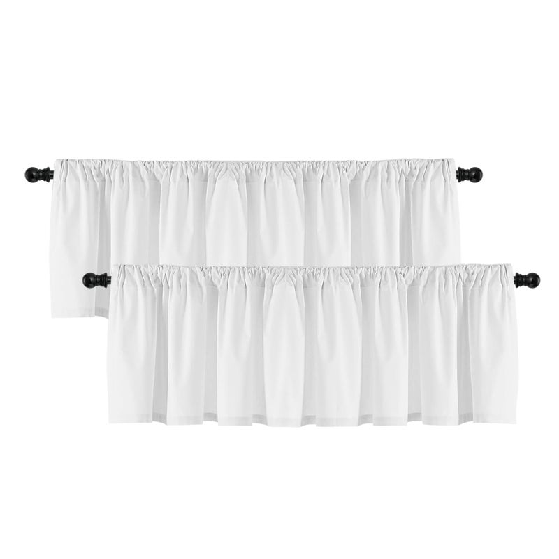 Deztibos 2 Panels Festive White Window Valances Curtain Valances - Short Curtains for Kitchen Windows/Bathroom/Laundry Decoration - 52x18 inch with Rod Pocket - Image 1