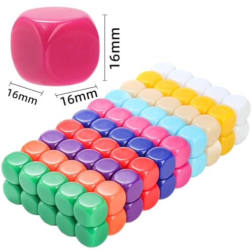 Noamus 100 Pieces Blank Dices 16MM Acrylic Colored Dice Cubes Assorted Color DIY Dices Six Sided Bulk Dice for DIY Sticker Party Favor10 Colors - Image 5