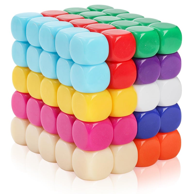 Noamus 100 Pieces Blank Dices 16MM Acrylic Colored Dice Cubes Assorted Color DIY Dices Six Sided Bulk Dice for DIY Sticker Party Favor10 Colors - Image 4