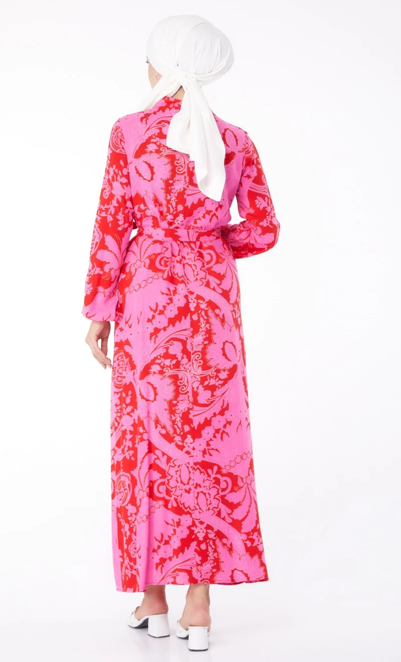Tofisa Plain Judge Collar Women's Red Patterned Dress - 13271