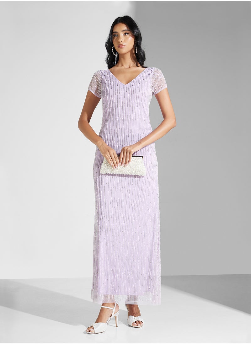 Amelia Rose Embellished Mesh Detailed Dress  - Image 1