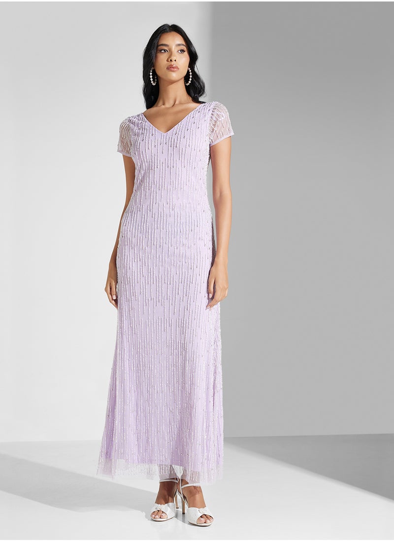 Amelia Rose Embellished Mesh Detailed Dress  - Image 4