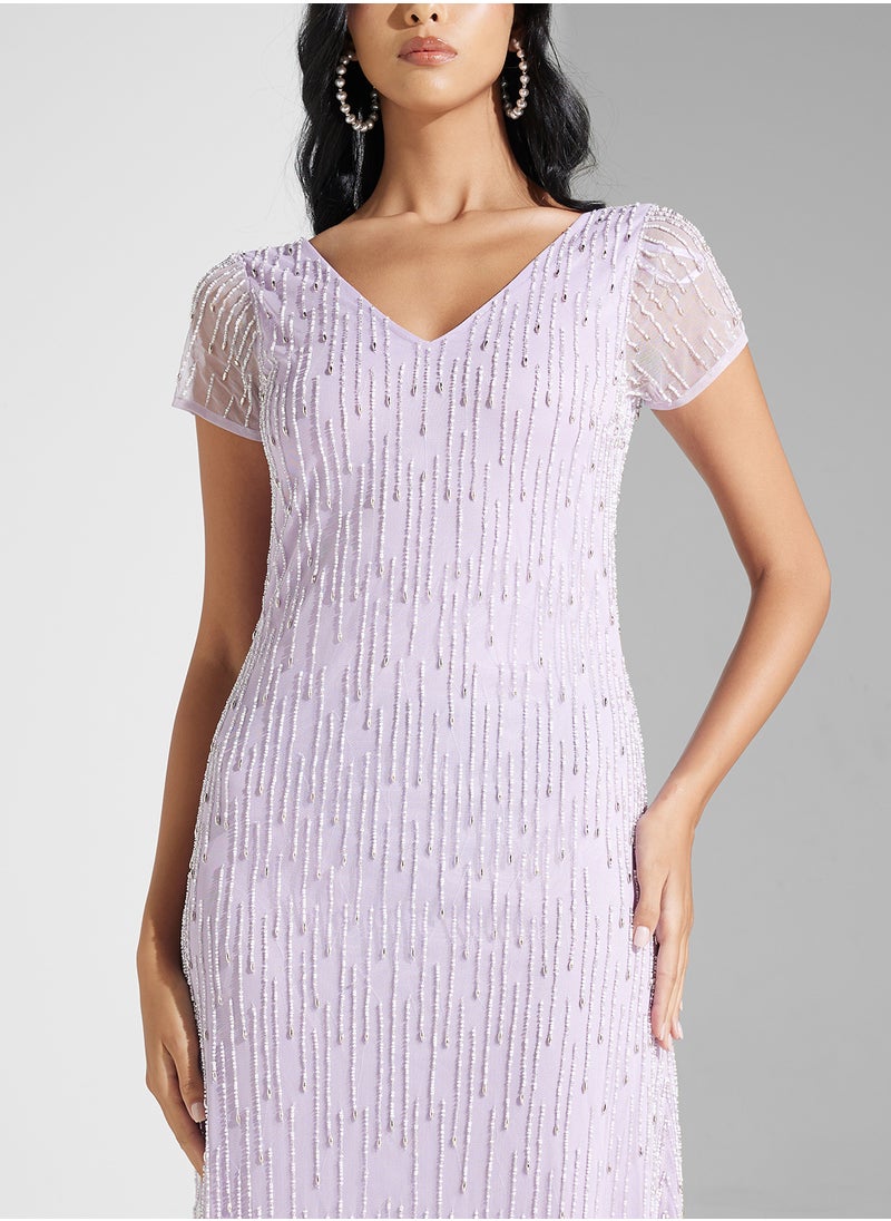 Amelia Rose Embellished Mesh Detailed Dress  - Image 3