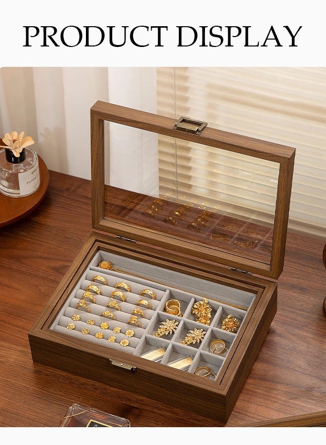 DUNISO Jewelry boxes for women，Black walnut double-layer storage box lock with Removable Tray & Partition for Necklace,swan velvet inside，Used for storing necklaces, gold，earrings, bracelets, and rings - Image 3