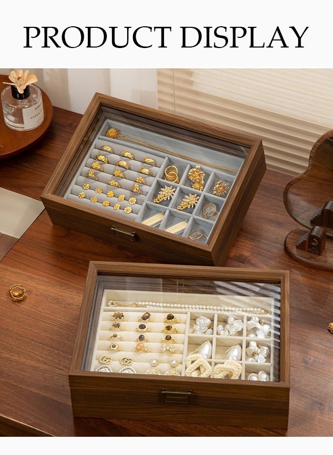 DUNISO Jewelry boxes for women，Black walnut double-layer storage box lock with Removable Tray & Partition for Necklace,swan velvet inside，Used for storing necklaces, gold，earrings, bracelets, and rings - Image 2