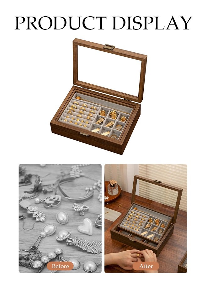 DUNISO Jewelry boxes for women，Black walnut double-layer storage box lock with Removable Tray & Partition for Necklace,swan velvet inside，Used for storing necklaces, gold，earrings, bracelets, and rings - Image 5