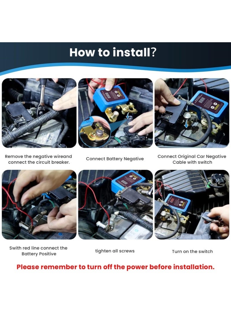 AjieQaQ 240A 12V Remote Battery Disconnect Switch, Upgrade Smart Voltage Kill Switch with Led Voltage Display for Automotive, Car Battery Kill Switch Anti Theft Safety Car, Truck, RV, Boat(Vertical or Flat Instal) - Image 2