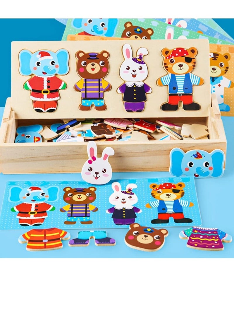 Wooden Jigsaw Puzzles Wooden Animal Dress Up Puzzles for Kids Toddler Puzzles Cartoon Animal Dress Up Puzzle Educational Toy for Boys and Girls Age 2-5 Portable and Eco Ideal Gift for Kids  - Image 1