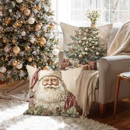 Lanpn 18x18 Christmas Throw Pillow Covers Set of 4 Santa Tree Snowman Christmas Pillow Cover Pillowcases Decorative Cushion Cover Xmas Pillow Cases for Home Sofa Couch Room Decor - Image 3
