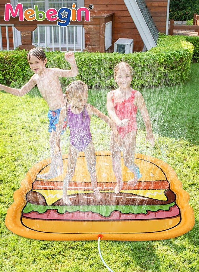 MEBEGIN Hamburger Shape Water Mat, Non-Slip Splash Pad for Kids and Pets, Foldable Splash Pad, Inflatable Sprinkle and Splash Water Play Mat, Summer Spray Inflatable Water Toy, Suitable for Lawns, Gardens, Swimming Pools and Parties, 170*170cm - Image 1