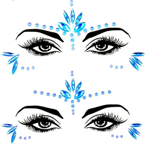 WUIOS Mermaid Face Gems Stick Jewels Halloween Body Eye Face Jewels Gems Rave Festival Tattoo Glitter Self Adhesive Crystals Rhinestones Diamonds Tattoos Sticker Party Carnival Festival Decorations (Blue) - Image 1