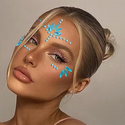 WUIOS Mermaid Face Gems Stick Jewels Halloween Body Eye Face Jewels Gems Rave Festival Tattoo Glitter Self Adhesive Crystals Rhinestones Diamonds Tattoos Sticker Party Carnival Festival Decorations (Blue) - Image 5