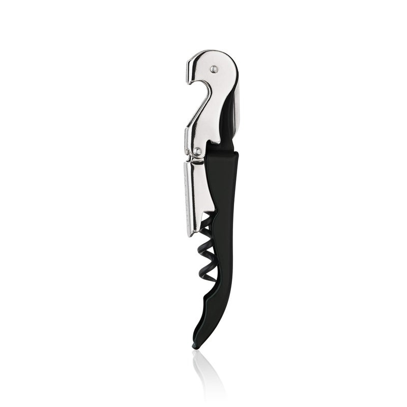 True True TrueTap Double Hinged Waiters Corkscrew Black Wine Bottle Opener with Foil Cutter Wine Key 