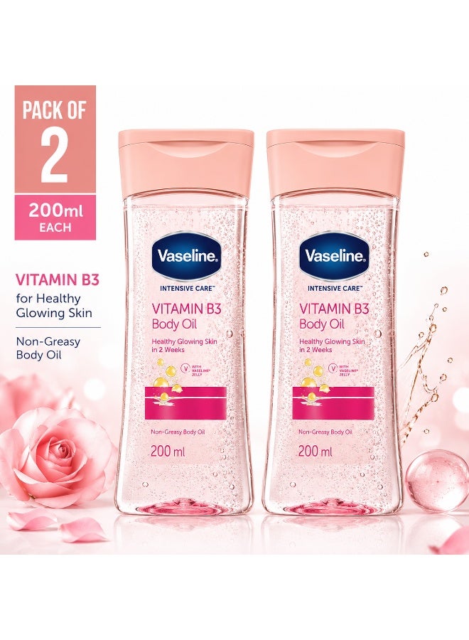 فازلين زيت الجسم "فازلين إنتنسيف كير" (Vaseline Intensive Care) بفيتامين B3 - زيت مرطب خفيف الوزن لبشرة صحية ومشرقة، تركيبة غير دهنية، 200 مل للعبوة الواحدة، عبوة مزدوجة (قطعتان) - Image 1