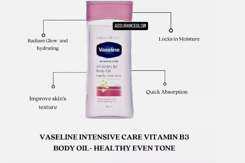 فازلين زيت الجسم "فازلين إنتنسيف كير" (Vaseline Intensive Care) بفيتامين B3 - زيت مرطب خفيف الوزن لبشرة صحية ومشرقة، تركيبة غير دهنية، 200 مل للعبوة الواحدة، عبوة مزدوجة (قطعتان) - Image 3
