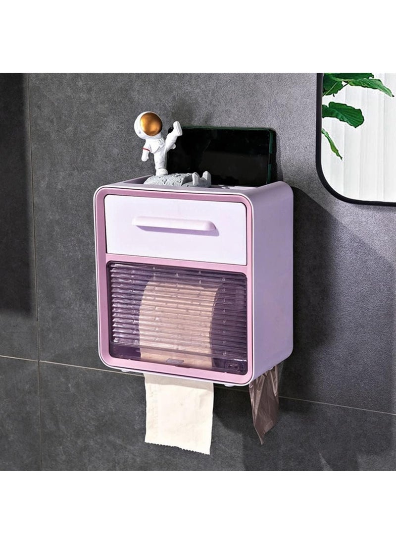 Hihonor - Toilet Paper Holder Toilet Roll Holder, Wall Mount Toilet Waterproof Paper Holder Shelf, Toilet Paper Tray Roll Paper Tube Storage Box Toilet Wall Mounted (Color : Large Purple) - Image 1