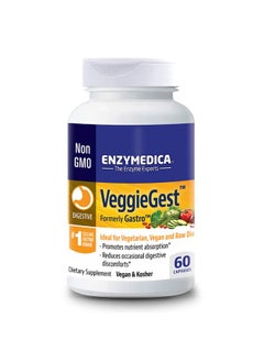 ENZYMEDICA Veggiegest Digestive Enzymes For Vegan Vegetarian And Raw Diets Prevents Gas And Bloating 60 Capsules Ffp  - Image 1