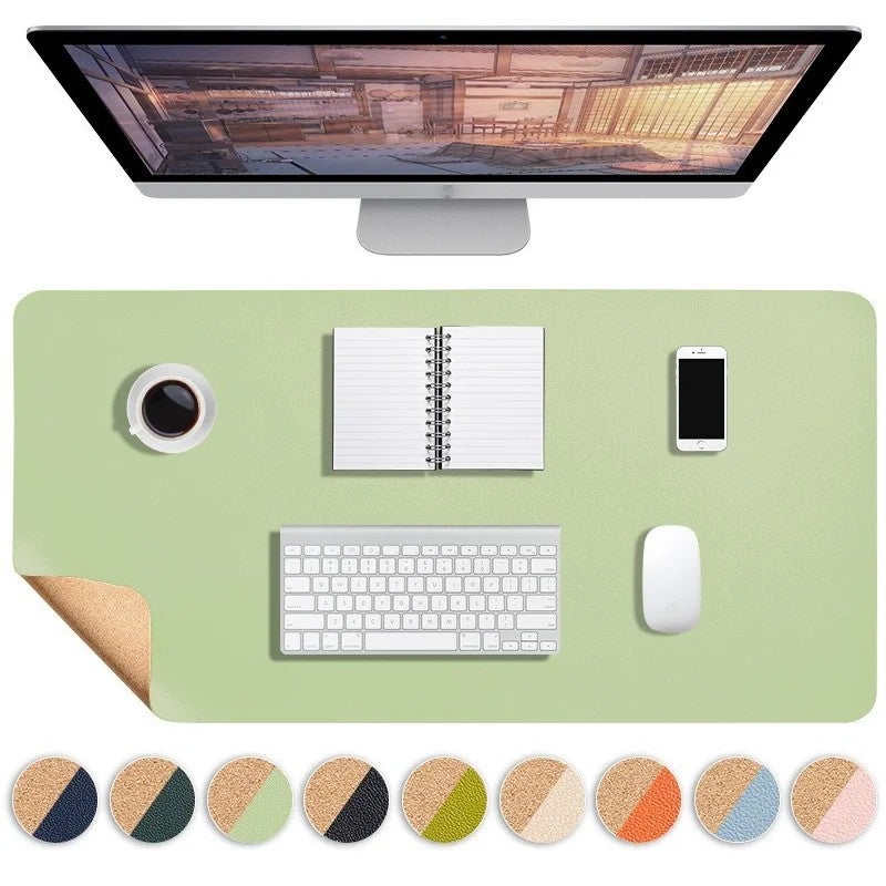 Y&D Natural Cork & PU Leather Desk Pad 36\x16\ - Dual-Sided Waterproof Desk Mat, Large Mouse Pad & Desk Protector - Image 2