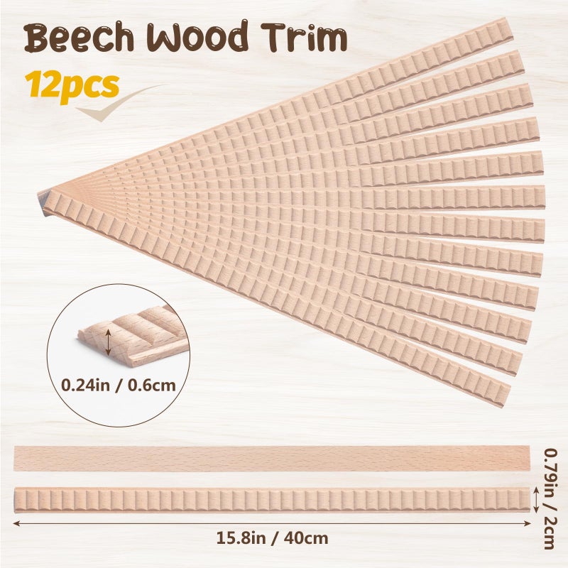 Coowayze Wood Trim Molding Decorative, Wavy Wood Moldings & Trims, 12 PCS 15.8 inch Long Wooden Strips for Wall, Cabinet, Door, Mirror Frame, Wooden Appliques for Furniture, Window, Dollhouse - Image 3