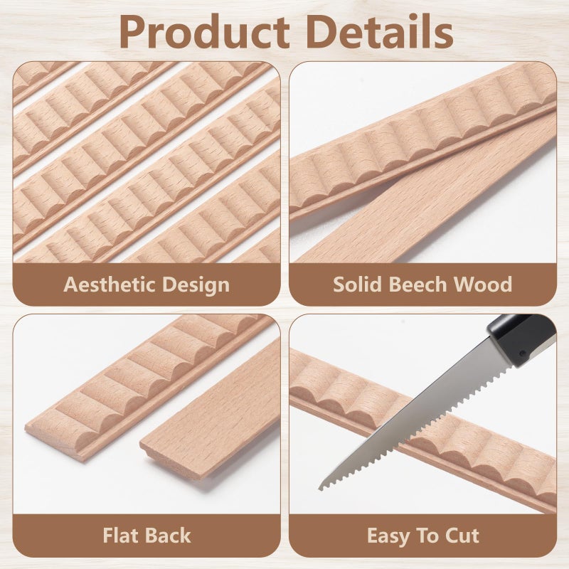 Coowayze Wood Trim Molding Decorative, Wavy Wood Moldings & Trims, 12 PCS 15.8 inch Long Wooden Strips for Wall, Cabinet, Door, Mirror Frame, Wooden Appliques for Furniture, Window, Dollhouse - Image 4
