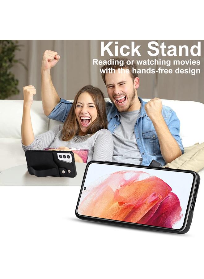 اس-توب جراب لهاتف Samsung Galaxy S21 5G Crazy Horse Texture مقاوم للصدمات من مادة TPU + جراب جلدي من البولي يوريثان مع فتحة للبطاقات وحامل حزام معصم - Image 4