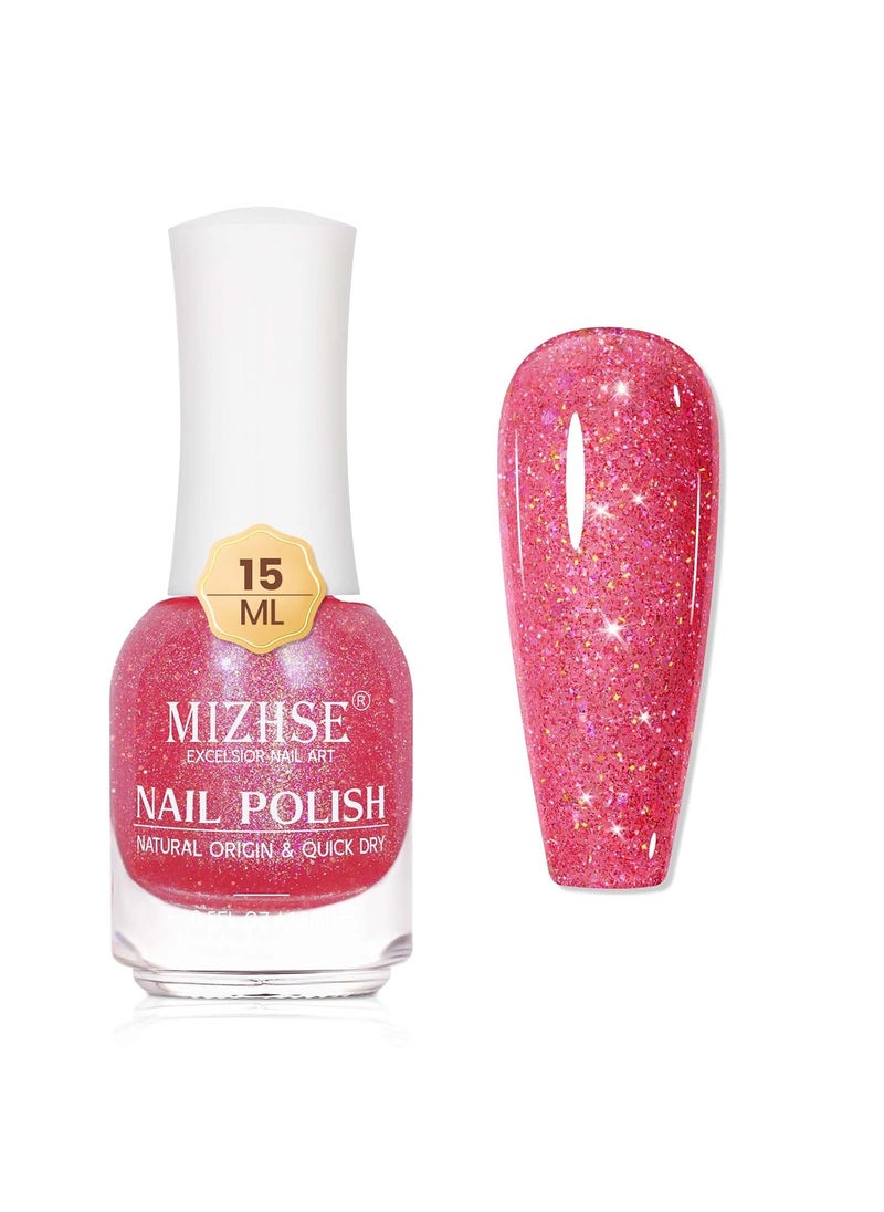 MIZHSE MIZHSE Quick Dry Nail Polish, Shimmery Hot Pink Nail Polish Air Dry Fast, 15ml/0.5 fl oz Regular Sparkle Shiny Water-based Glitter Nail Lacquer Non Gel Full Coverage Nail Art Manicure Home 