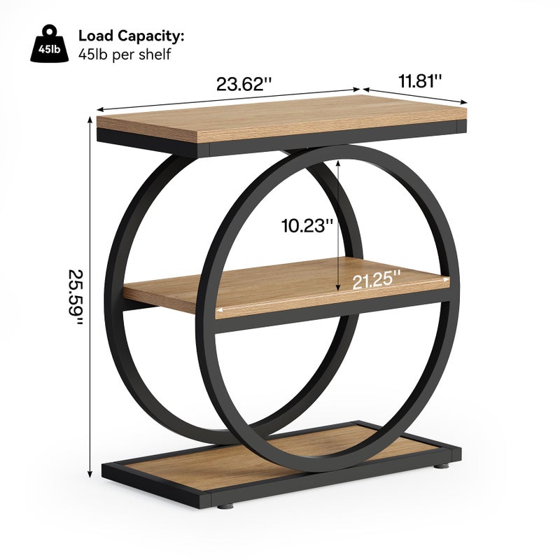 LITTLE TREE 3-Tier End Table, Side Table with Storage Shelves, Small Sofa Side Table for Living Room, Wooden Side End Table with Double Round Metal Legs, Slim Nightstand and Bedside Table, Oak - Image 4