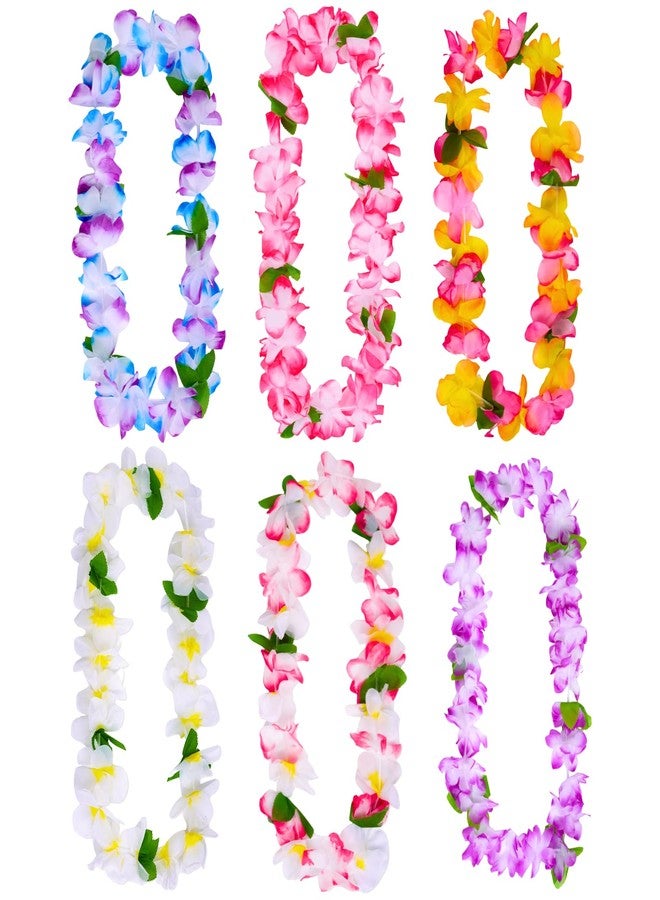 yeabwps 6 Counts Hawaiian Leis Bulk for Luau Party Tropical Flower Lei Decorations for Adults Beach Pool Summer Beach Vacations Party Favors for Birthday Wedding Graduation Decor - Image 1