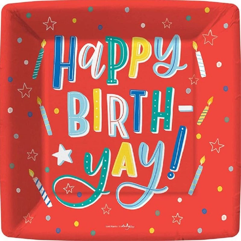 7.62 Design Design Design Happy BirthYay Dinner Plate, Square - Image 2