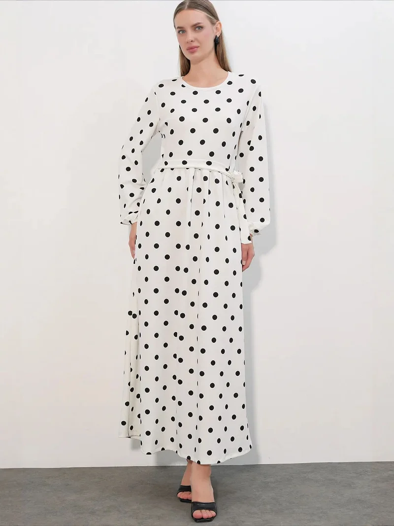 Big Dart Dusty White BDART Floral Maxi Knit Dress With Bow Detail for Women | Best Price UAE