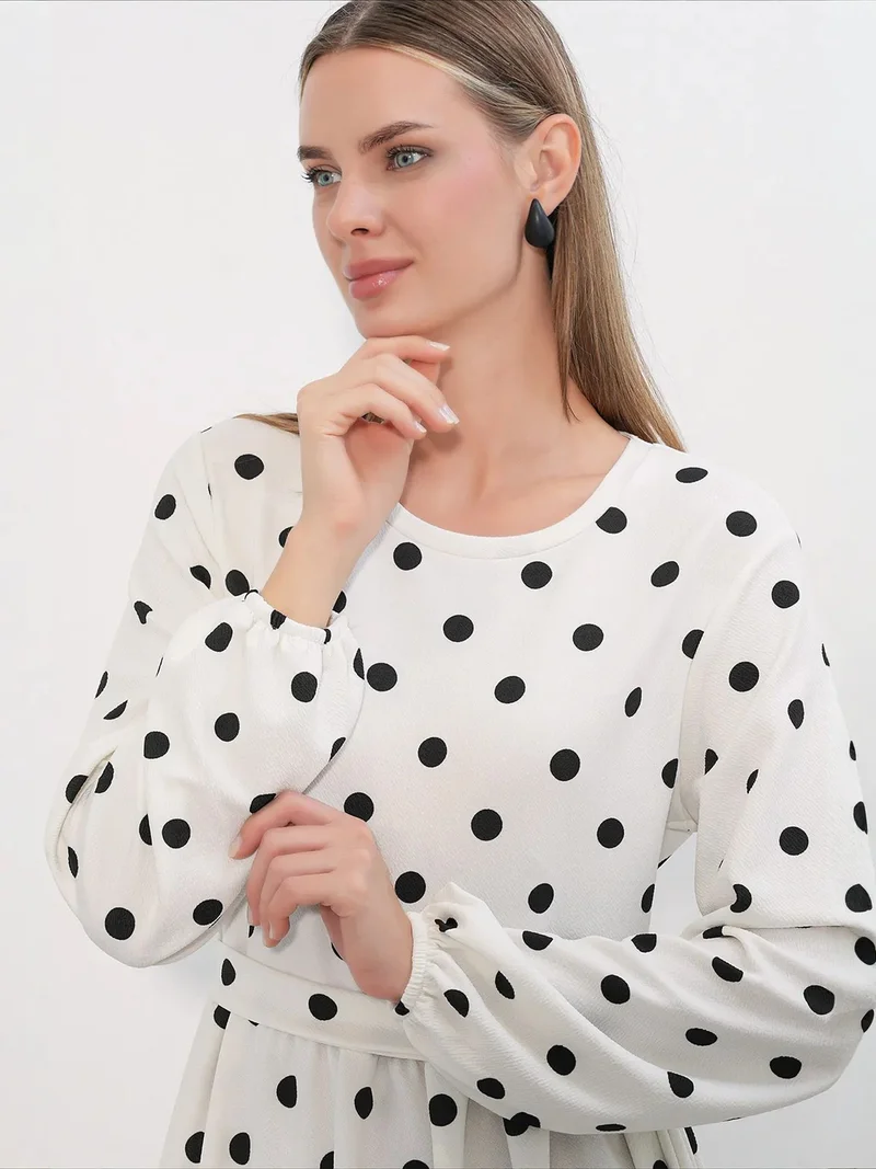Big Dart Dusty White BDART Floral Maxi Knit Dress With Bow Detail for Women | Best Price UAE