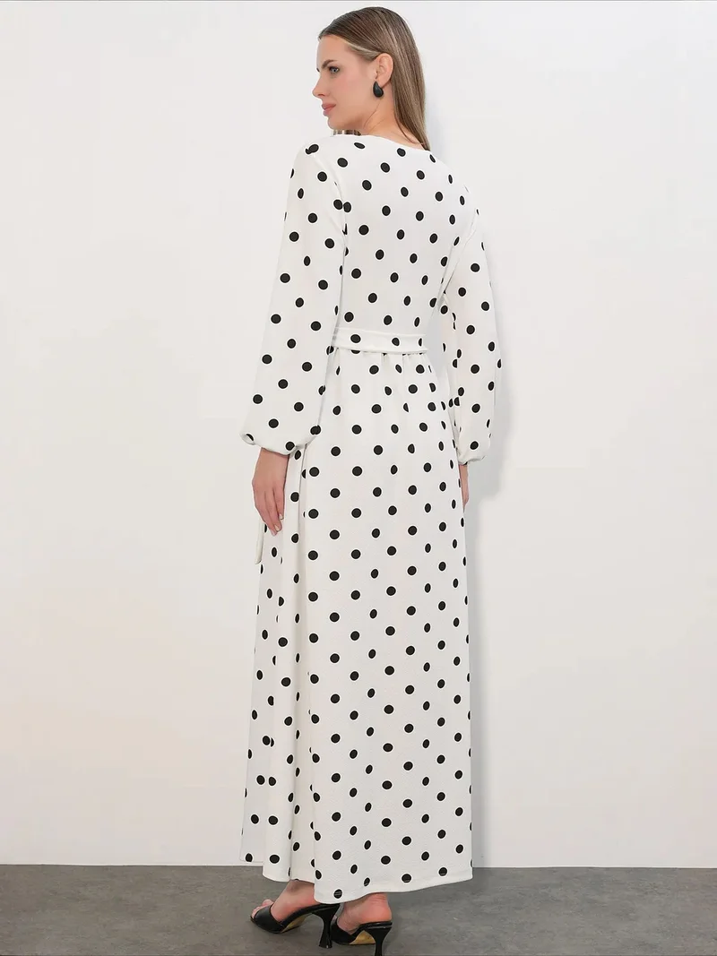 Big Dart Dusty White BDART Floral Maxi Knit Dress With Bow Detail for Women | Best Price UAE