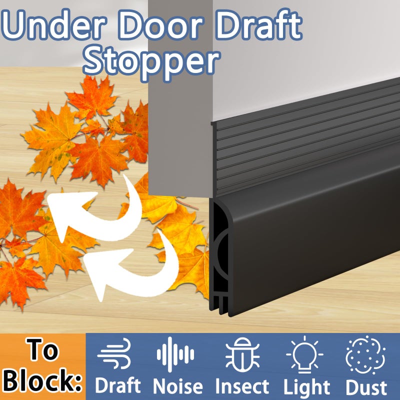 Lumimoi Under Door Draft Stopper, Self-Adhesive Door Sweep for Bottom of Door, Weather Stripping Doors Seal Soundproofing Insulation Strip, Doors Bottom Gap Blocker for Exterior/Interior (Black, 39Inch) - Image 2