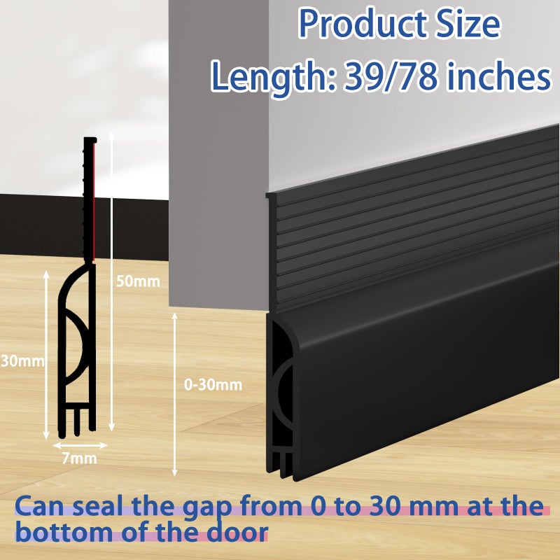 Lumimoi Under Door Draft Stopper, Self-Adhesive Door Sweep for Bottom of Door, Weather Stripping Doors Seal Soundproofing Insulation Strip, Doors Bottom Gap Blocker for Exterior/Interior (Black, 39Inch) - Image 3