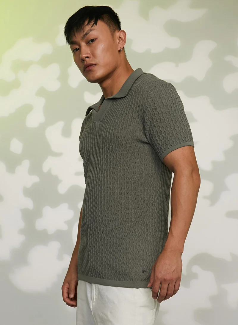 CAHOOT  Men's Moss Green Swirl-Textured Polo T-Shirt For Casual Wear | Polo Neck | Short Sleeve | Pull On Closure | T-Shirt Crafted With Comfort Fit For Everyday Wear for Men | Best Price UAE