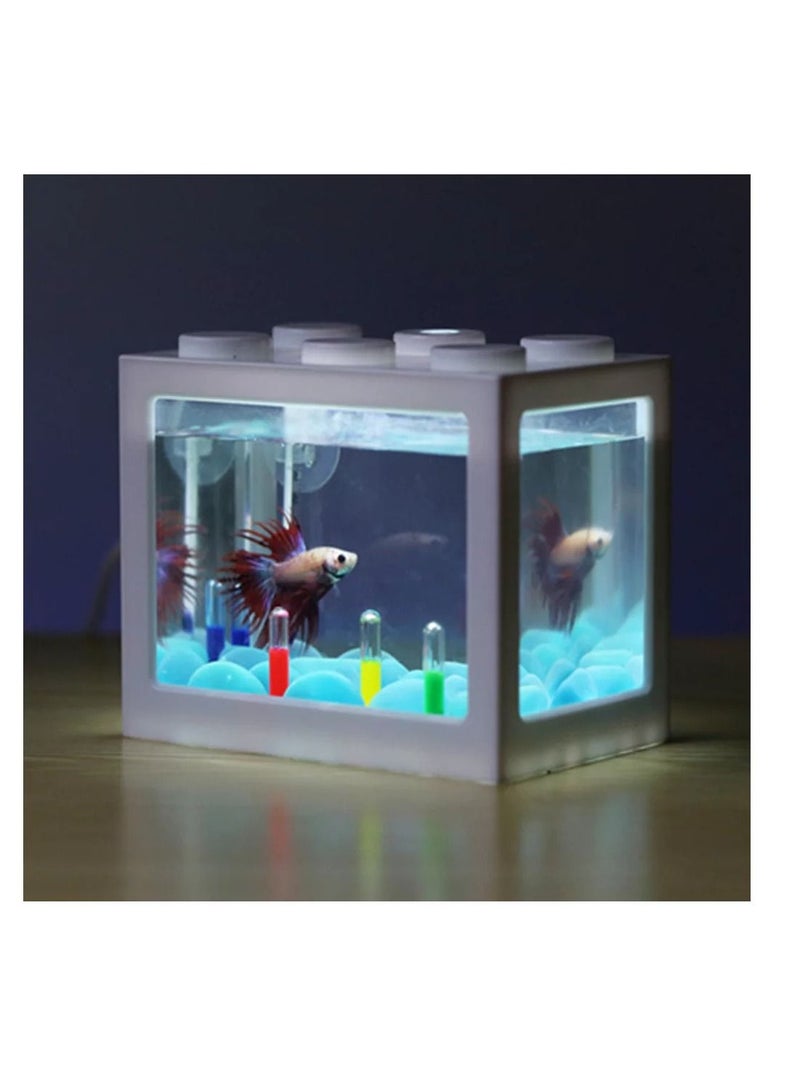 حوض أسماك صغير لحوض السمك مكعبات بناء لديكور سطح المكتب باللون الأبيض - Image 1