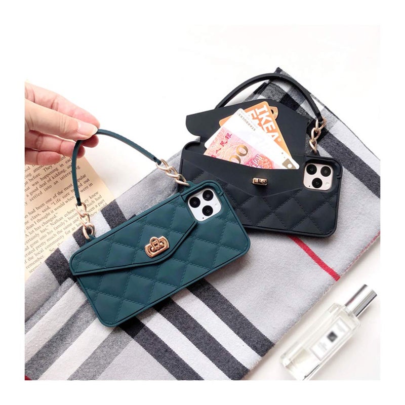 UnnFiko Wallet Case Compatible with iPhone 15 Pro Max, Cute Light Luxury Bag Design, Purse Flip Card Pouch Cover Soft Silicone Case with Handstrap Long Shoulder Strap (Black, iPhone 15 Pro Max) - Image 5