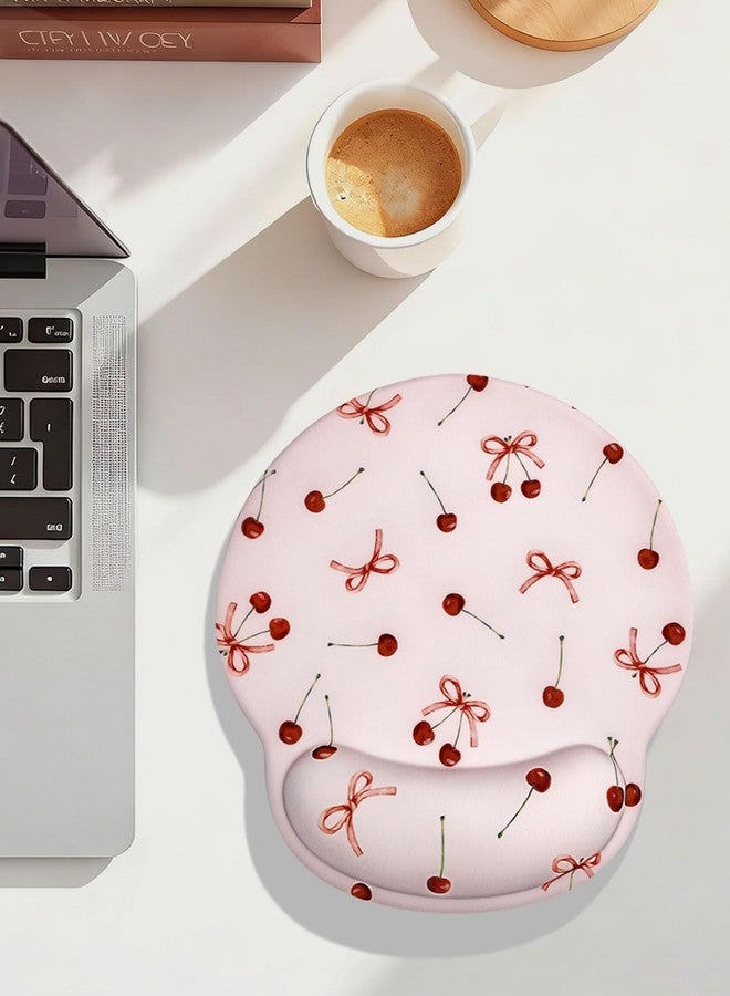 Seorsok Retro Ribbon Bow Cherry Mouse Pad with Gel Wrist Support Mouse Pad,Ergonomic Aesthetic,Comfort Mousepad for Office Work Computer,Pain Relief Mousepad with Non-Slip Silicone Base,Pink - Image 2