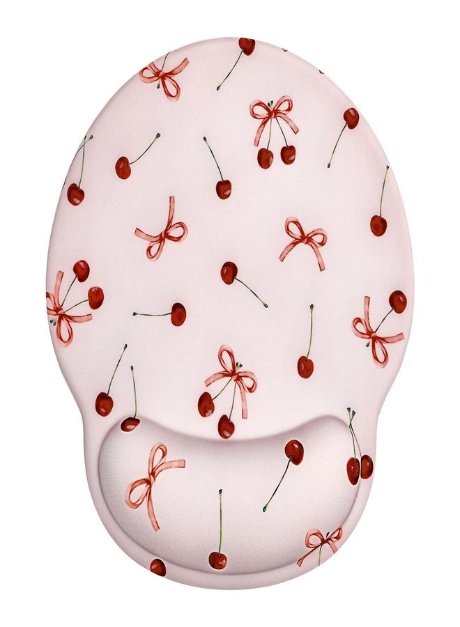 Seorsok Retro Ribbon Bow Cherry Mouse Pad with Gel Wrist Support Mouse Pad,Ergonomic Aesthetic,Comfort Mousepad for Office Work Computer,Pain Relief Mousepad with Non-Slip Silicone Base,Pink - Image 1