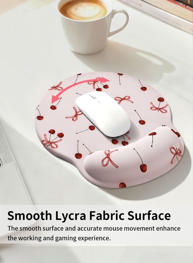 Seorsok Retro Ribbon Bow Cherry Mouse Pad with Gel Wrist Support Mouse Pad,Ergonomic Aesthetic,Comfort Mousepad for Office Work Computer,Pain Relief Mousepad with Non-Slip Silicone Base,Pink - Image 3
