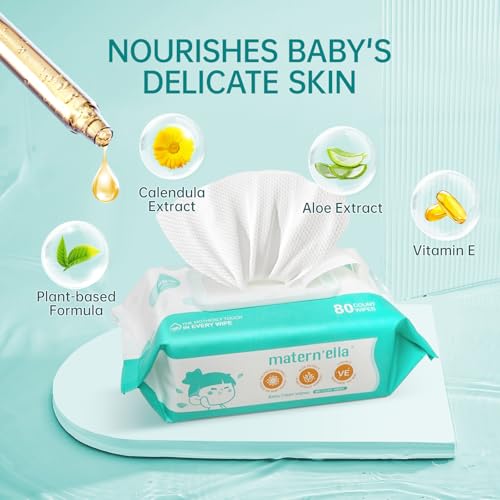 MATERN'ELLA Baby Wipes, Diaper Wipes for Sensitive Skin, Wet Wipes with 99% Water Based, Hypoallergenic, Safe and Gentle, 4 Flip-Top Packs (320 Wipes Total) - Image 2