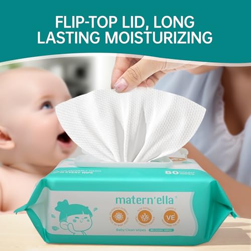 MATERN'ELLA Baby Wipes, Diaper Wipes for Sensitive Skin, Wet Wipes with 99% Water Based, Hypoallergenic, Safe and Gentle, 4 Flip-Top Packs (320 Wipes Total) - Image 5