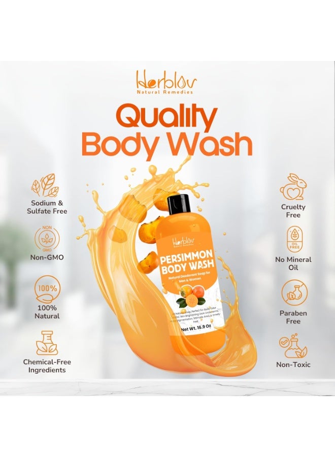 Herblov Persimmon Body Wash for Body Odor Control – Purifying Deodorizing Soap for Eliminating Odor – Underarms, Intimate Inner Thigh, Bikini Area, Smelly Feet – Natural Deodorant Soap, Kids Safe  - Image 4