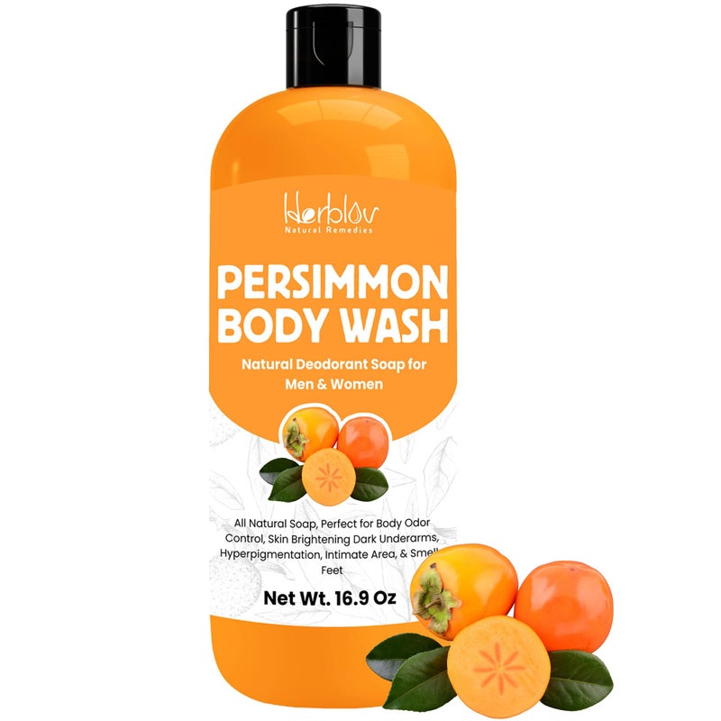 Herblov Persimmon Body Wash for Body Odor Control â€“ Purifying Deodorizing Soap for Eliminating Odor â€“ Underarms, Intimate Inner Thigh, Bikini Area, Smelly Feet â€“ Natural Deodorant Soap, Kids Safe - Image 1